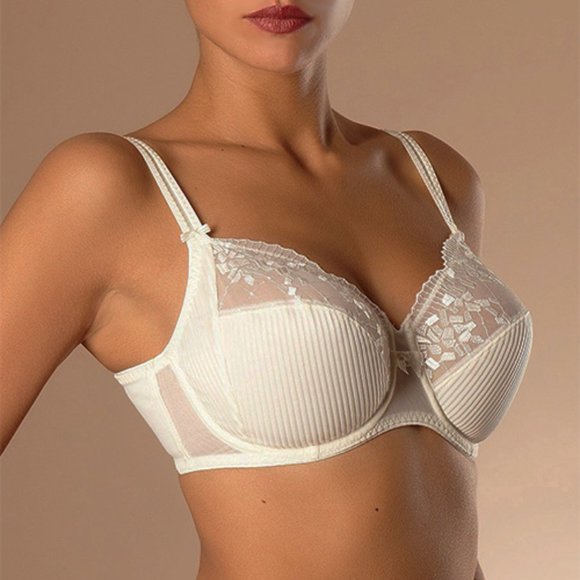 New Chantelle Underwire Ruffled Embroidered Mesh Bra 1381 in Ivory 38DD - Picture 2 of 9